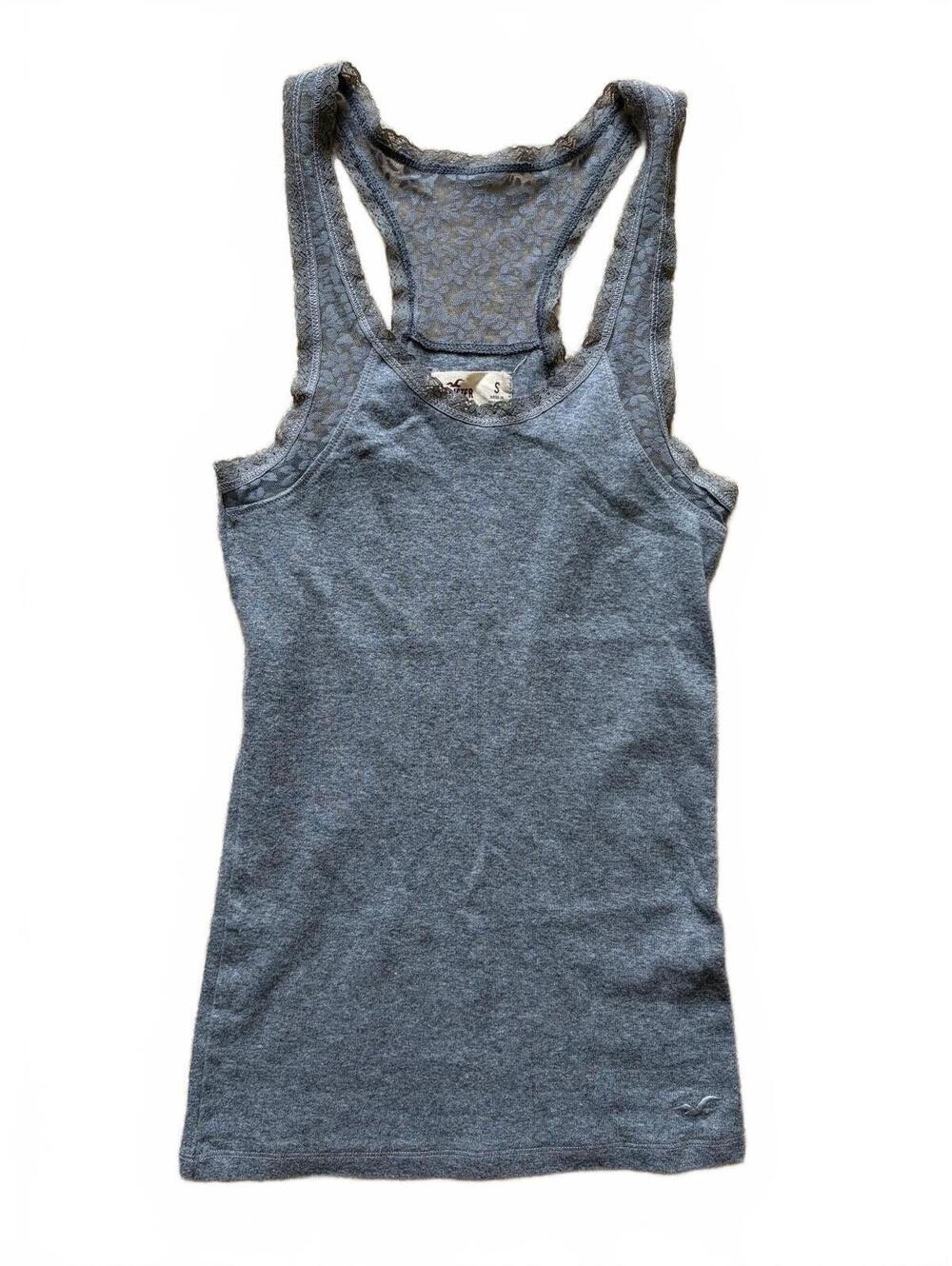Hollister Tank Top Womens Size S Gray Lace Racerback Scoop Neck Logo